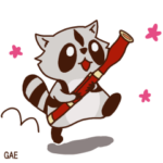 ファゴットを吹くアライグマ